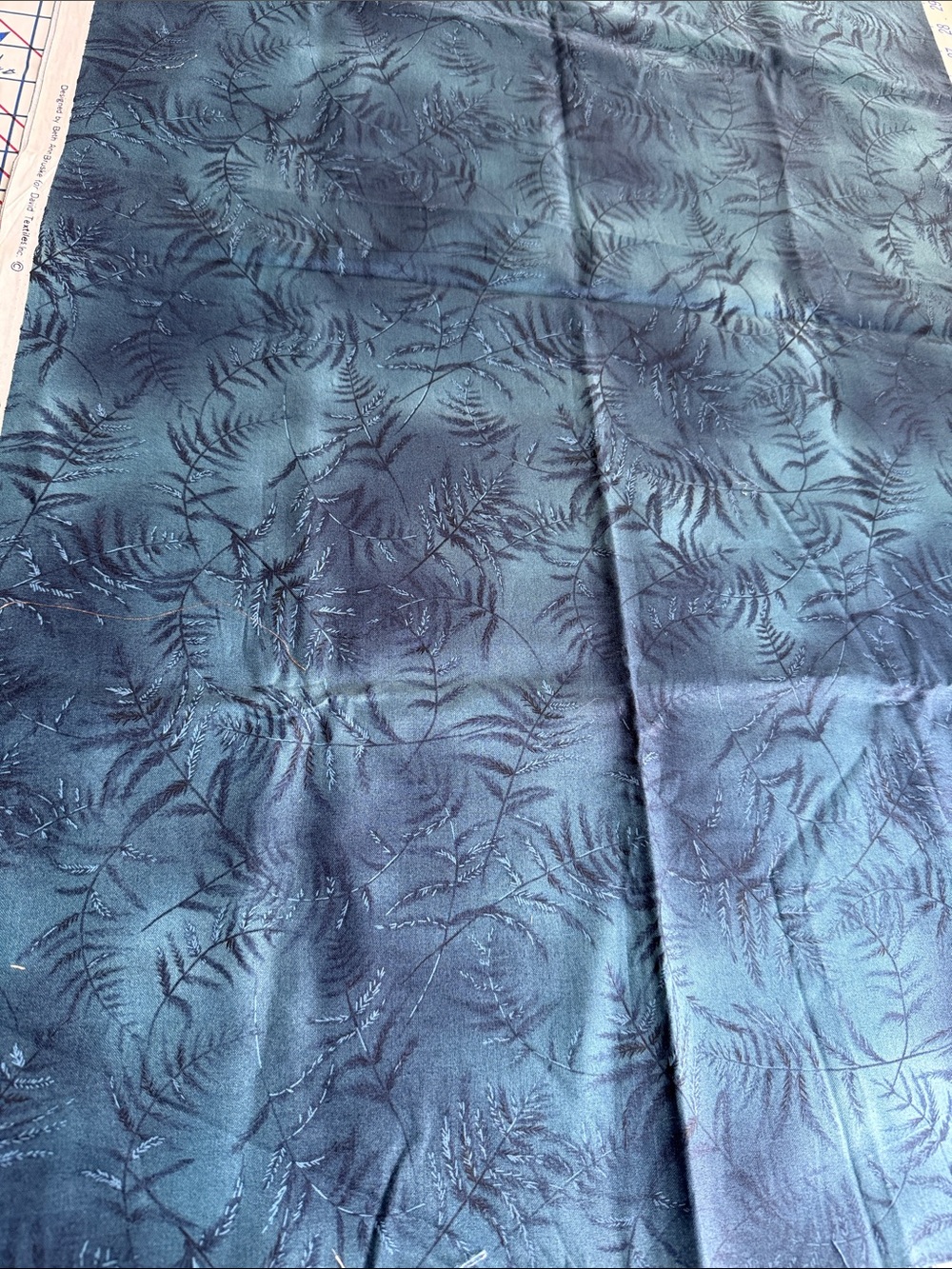 Vintage David Textiles Beth Ann Bruske Fern Fabric 34 x 42 Blue Green Botanical